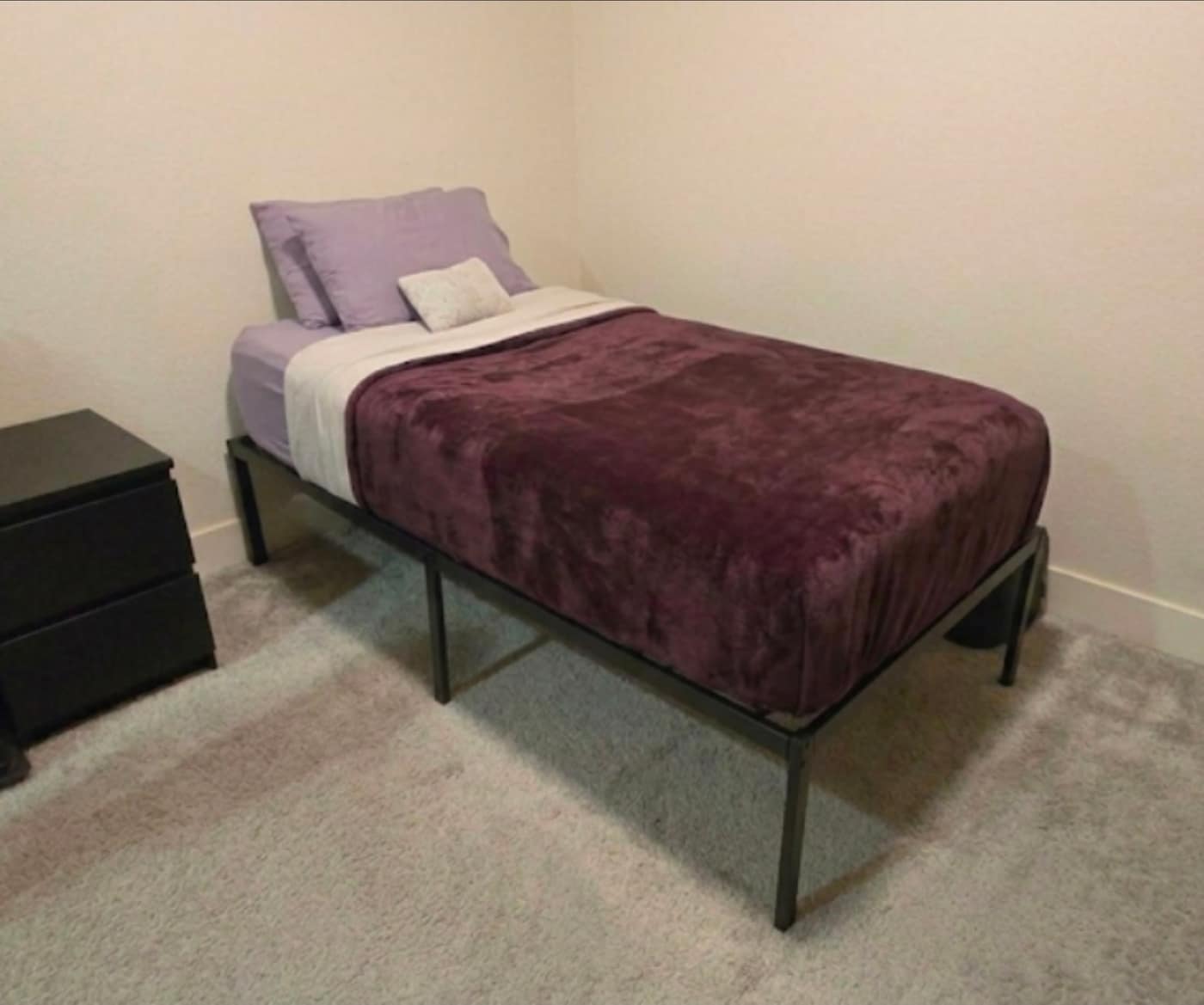 Twin bed — Linenspa 12" hybrid mattress + metal platform frame