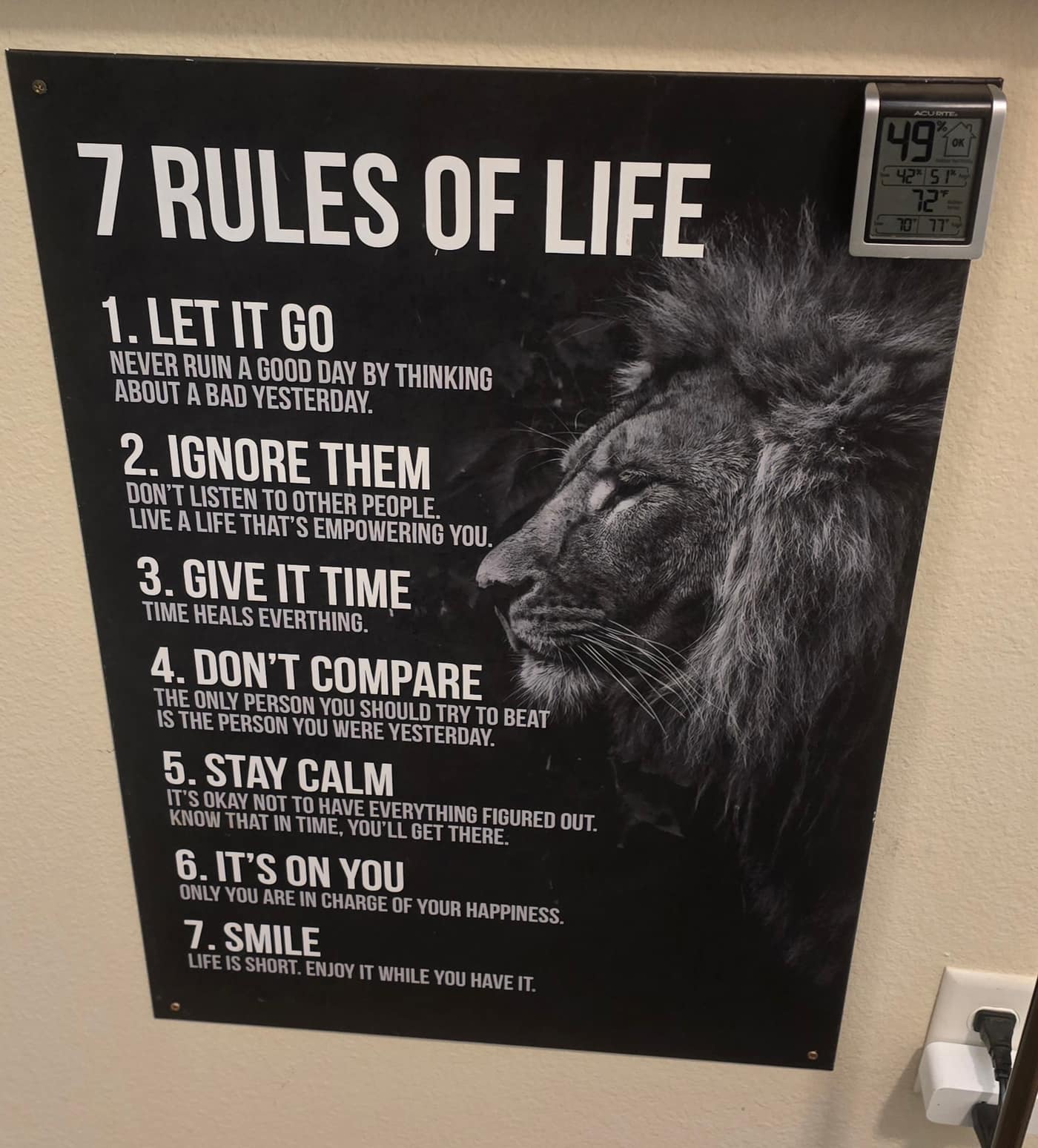 "7 Rules of Life" wall sign